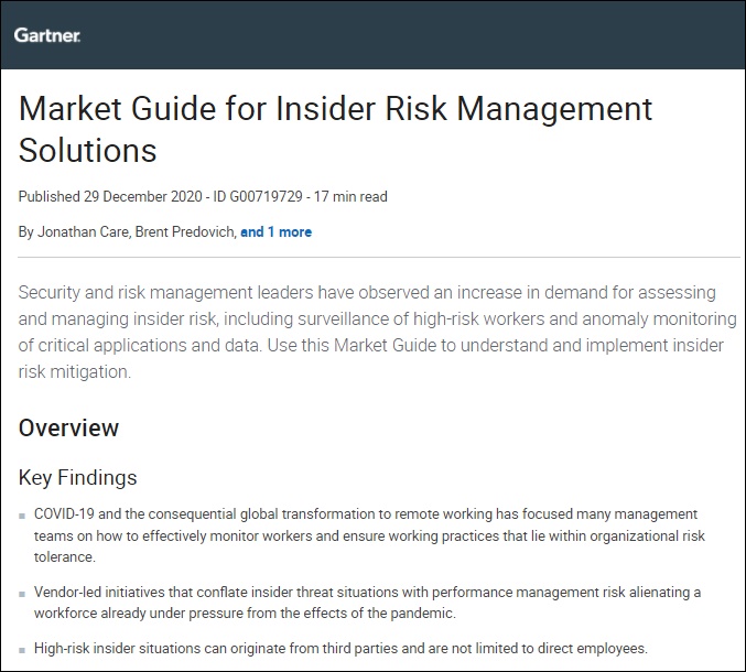 Get the Gartner 2020 Market Guide for Insider Risk Management Solutions