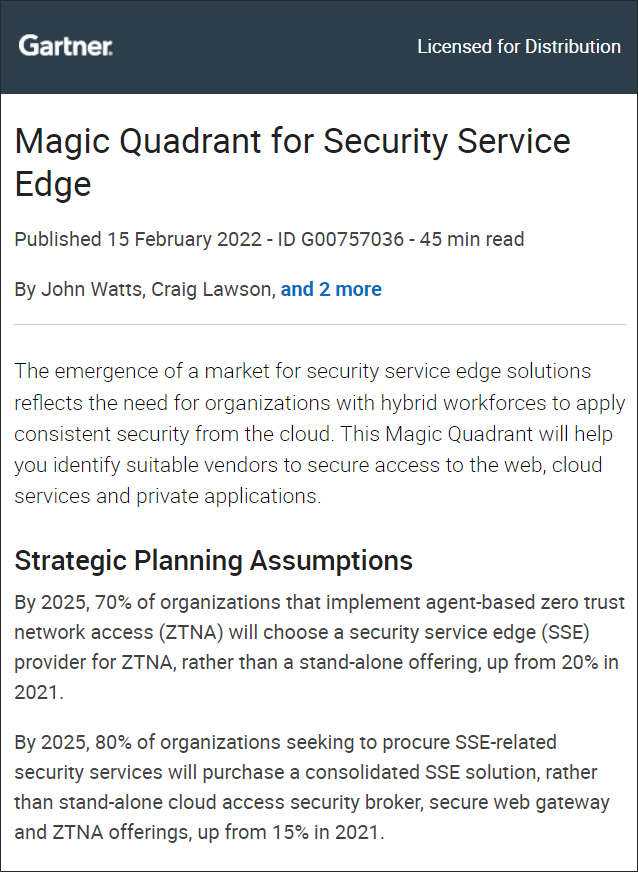 2022 Gartner® Magic Quadrant™ For Security Service Edge WisdomInterface