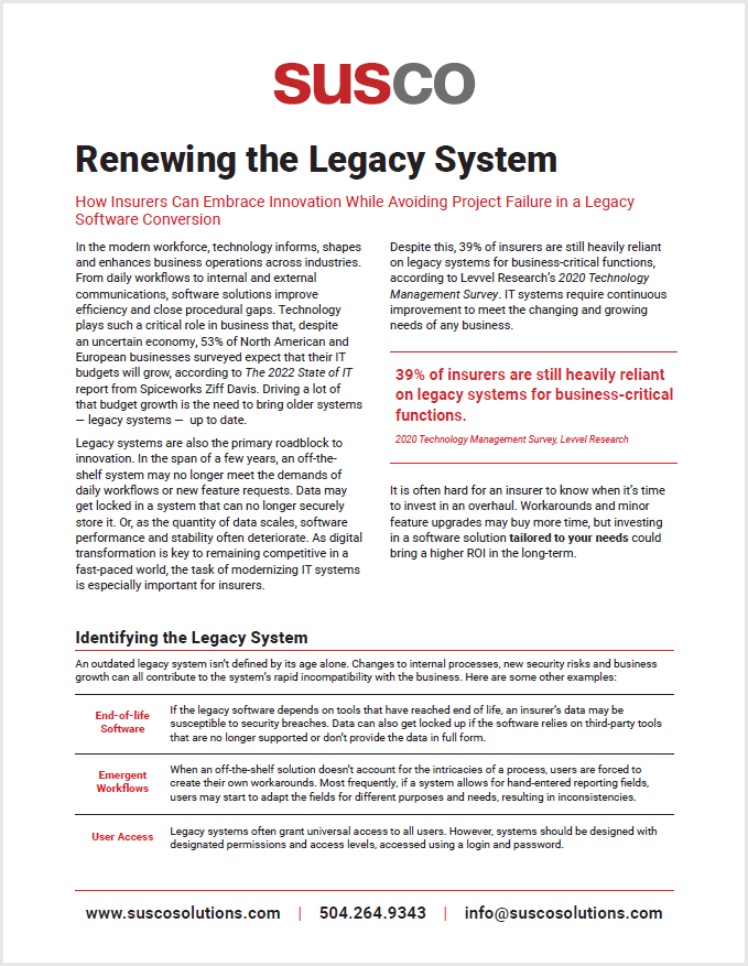 Insurer Guide: Renewing the Legacy System