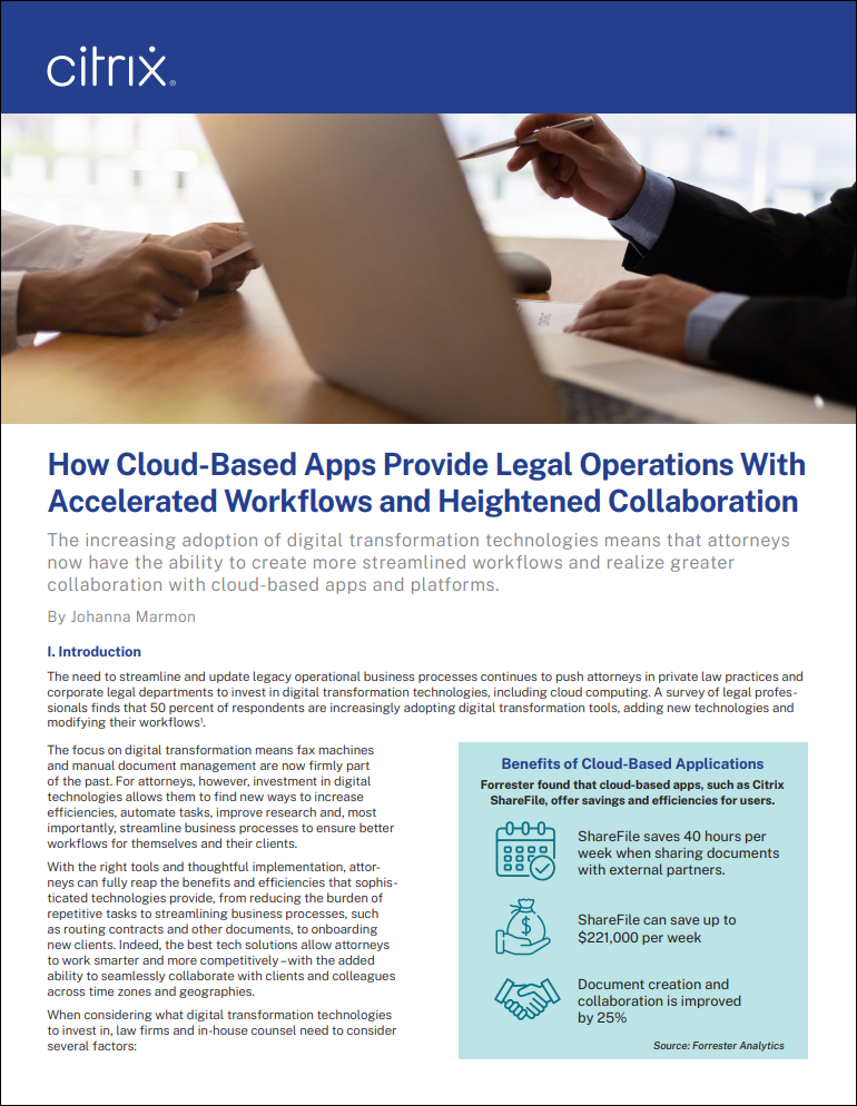 How Cloud-Based Apps Provide Legal Operations With Accelerated Workflows and Heightened Collaboration