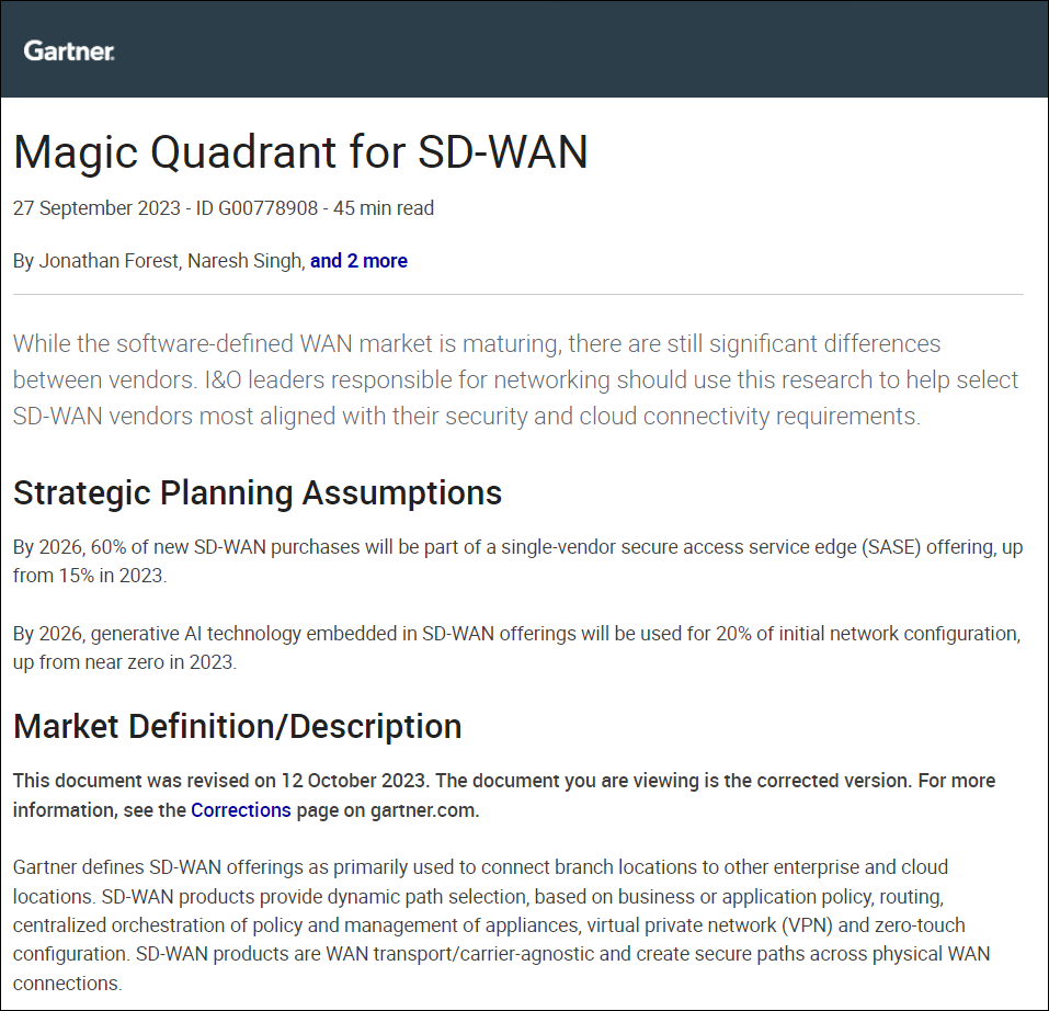 Gartner® Magic Quadrant™ for SDWAN 2023 WisdomInterface